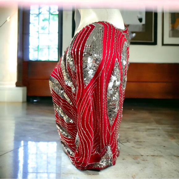 Vintage NWT Shomax sequin red and silver top SZ M - Picture 6 of 9